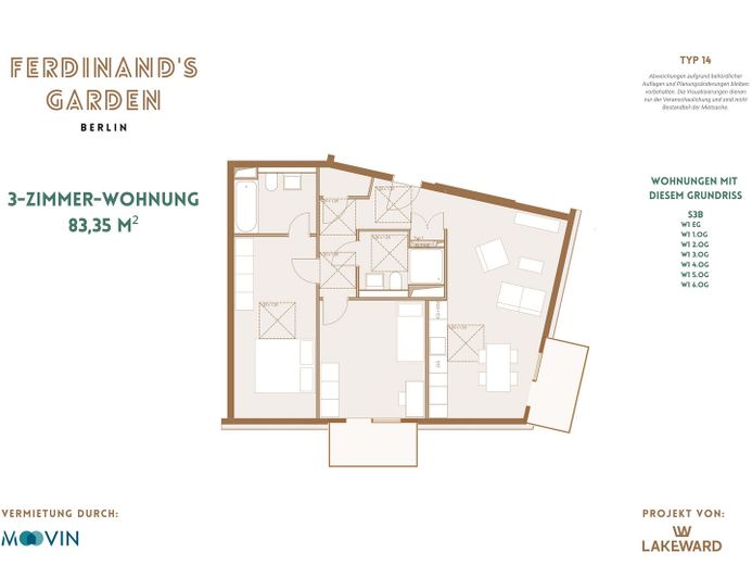 Moderne 3-Zimmer-Wohnung mit EBK und ZWEI BALKONEN im Neubauquartier 'Ferdinand's Garden' – Grundriss