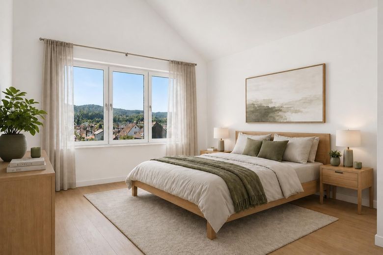 ERSTBEZUG - 3-Zimmer-Wohnung in bester Lage, Komfort und Ambiente im Neubau an der Klingenburg – Schlafzimmer KI generiert
