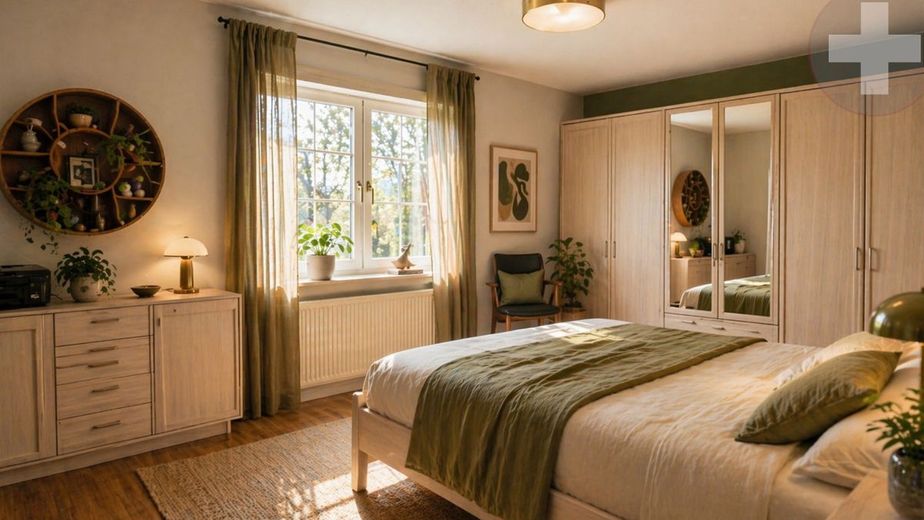 Haus mit geschütztem Innenhof &amp; vielseitigem Zusatzraum in Stülpe: RUHE. PRIVAT. MÖGLICHKEITEN. – Ruhe finden - Schlafzimmer mit Blick ins Grüne &amp; entspannter Atmosphäre