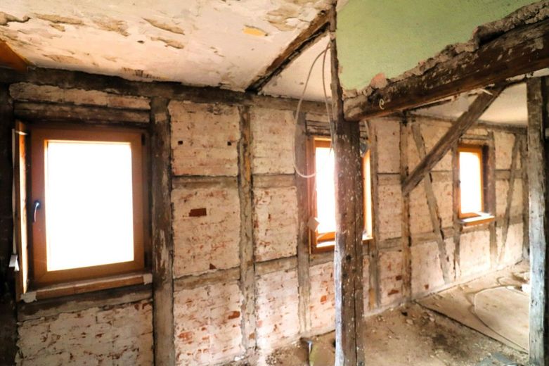 Preisknaller! Bauland und Handwerkerhaus - Stall, Scheune, Werkstatt, Garage bei Bamberg und Ebern – Entkerntes Haupthaus OG - Ein Sanierungsfahrplan liegt vor. Sie können sofort starten
