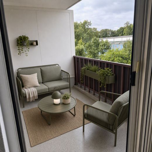 Wassernähe: Helle 4-Zimmer-Wohnung mit Loggia & Tiefgarage in Berlin-Friedrichshagen – Loggia_Vorschlag_Einrichtung