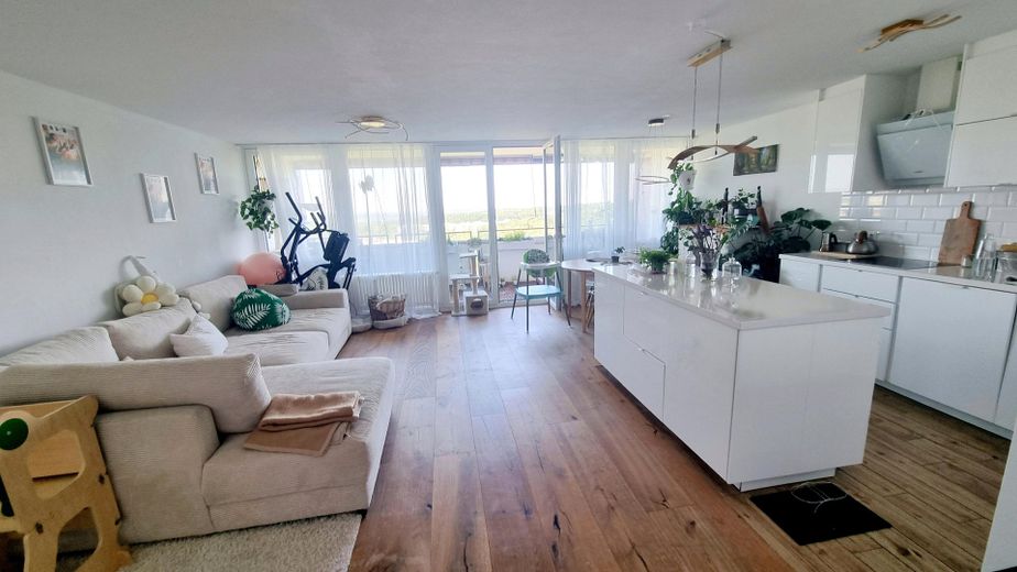 Wohnzimmer mit offener Küche