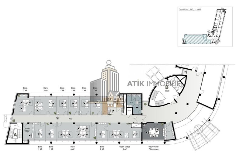 ATIK: Moderne Büroflächen mit Parkanlage, Stellplätzen und optimaler Verkehrsanbindung – Grundriss 1.OG