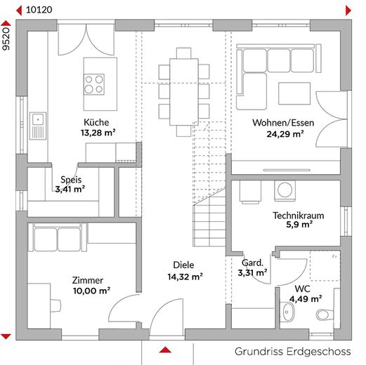 Neubau-Komfort ohne Baurisiko: Fertiges KfW 40 Einfamilienhaus mit Weitblick - provisionsfrei – Grundriss EG