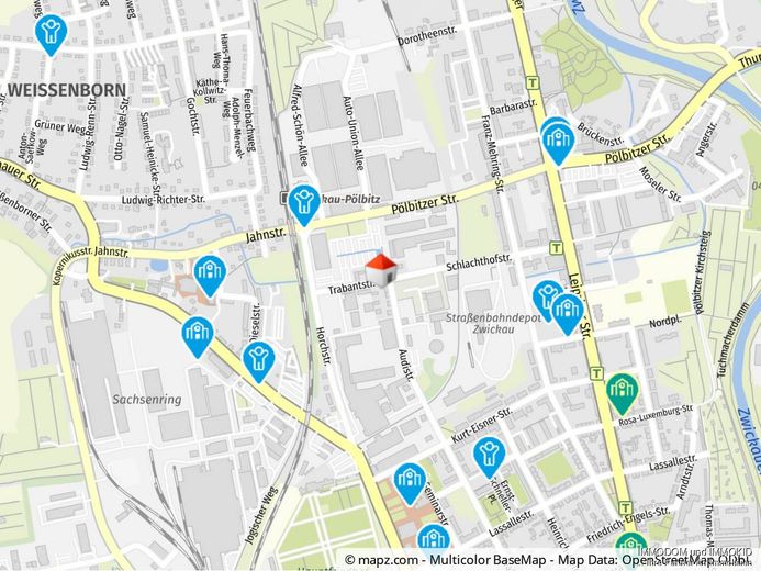 2-Zimmer-Wohnung, neu und hochwertig renoviert, in Zwickau-Pölbitz zu vermieten! – Kartenausschnitt