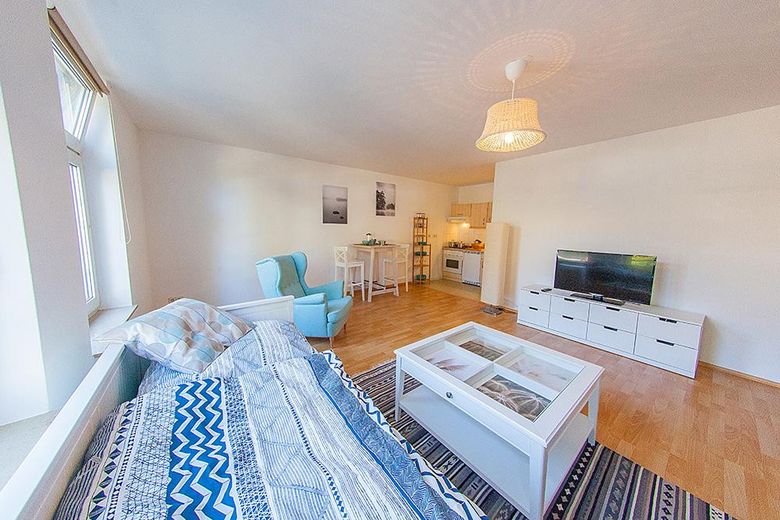 Ruhig, hell, möbliert - Apartment mit Top-Anbindung zwischen Adlershof und Flughafen BER – Wohnzimmer
