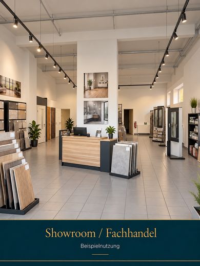 Superficie de producción, consulta o venta, mucho tránsito peatonal, justo al lado del REWE Center Cottbus – Beispieleinrichtung Showroom