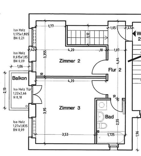 Sonnige Maisonette im Komponistenviertel – 2 Balkone, Südausrichtung & ruhige Lage im Grünen – Grundriss 3. OG