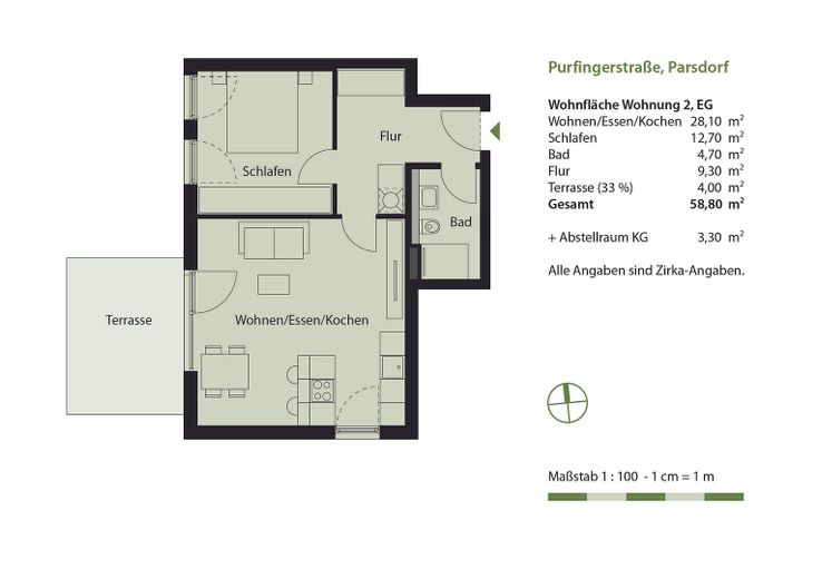 Bezugsfertig: Neubau EG mit Terrasse/Garten + EBK in Parsdorf bei München | KfW-40-QNG-WE 02 – Grundriss WE 2