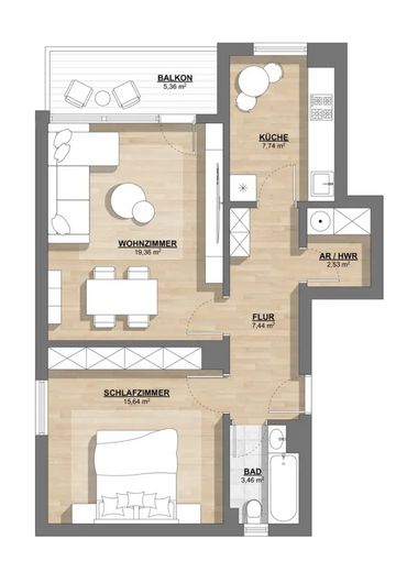 PROVISIONSFREI | Frisch renovierte 2-Zimmer-Wohnung | FREI – Grundriss
