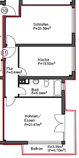 Appartement de 2 pièces à MA-Lindenhof – fraîchement rénové, salle de bains assainie, cuisine intégrée & balcon – Grundriss