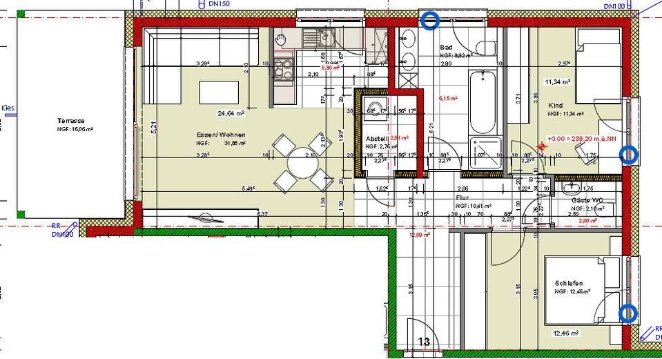 moderne 3,5 Zimmerwohnung 1.OG mit Lift, EBK und überdachtem Balkon – Grundriss