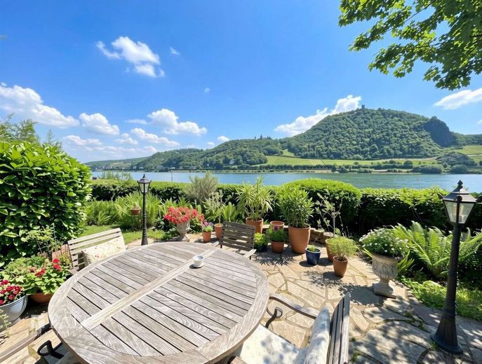 Einzigartig in Lage, Historie und Lebensqualität – Terrasse mit Rheinblick