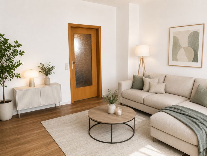 Clevere Kapitalanlage: Charmante 1-Zimmer-Wohnung in der Nähe historischer Kirche – Wohnzimmer _KI