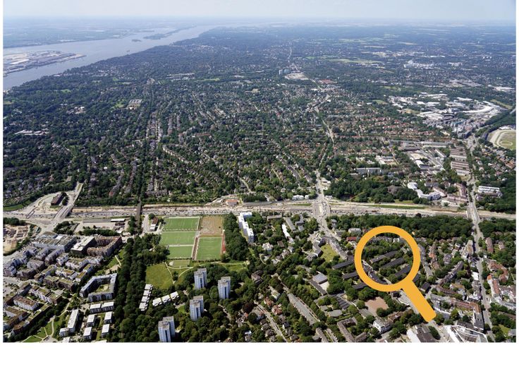 Grünes Bahrenfeld: appartamento libero di 3 locali con terrazza, aiuola e garage sotterraneo – Luftbild Übersicht Elbvororte