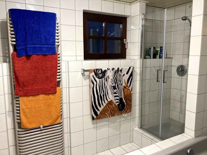 Großzügige ETW in Baden-Baden-Sandweier mit mediterranem Flair, zentral und ruhig gelegen. – Badezimmer Ansicht 1