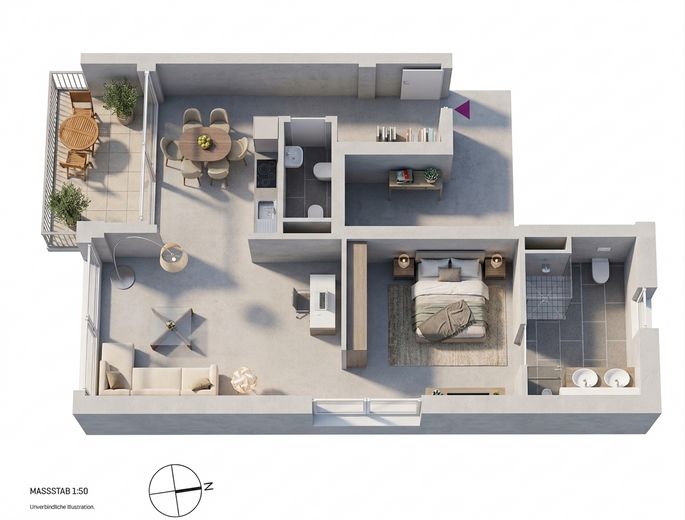 SENZA PROVVIGIONE! Moderno loft di 73 m² a Stoccarda-Nord con balcone + posto auto interrato – Grundriss