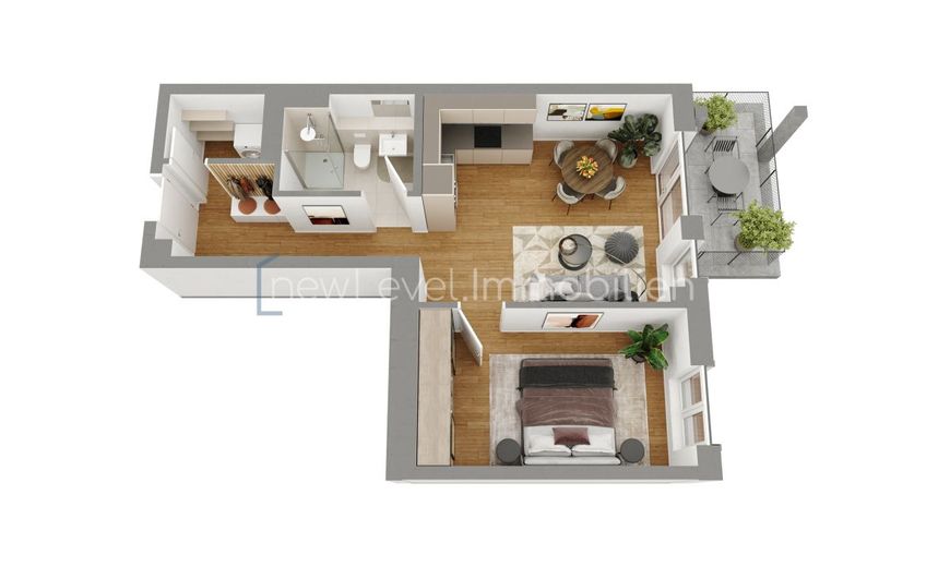 2-Zi. - Eigentumswohnung im ILLERPARK | 55,6 m² | Erstbezug (2.3.3) – 3D Grundriss Wohnung 3
