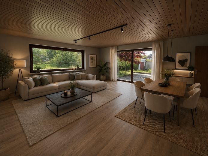 ¡Algunas casas se construyen; otras tienen una historia! – Wohnzimmer (visualisiert)