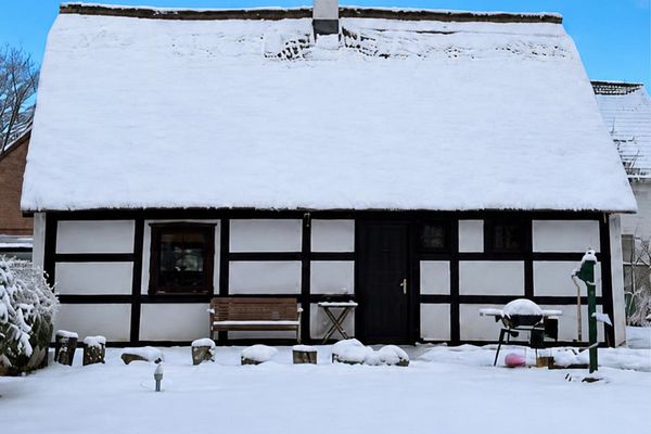 Reetdachhaus um 1800 im Naturpark: 2.100 m² Garten hinter hohen Hecken, Kaminofen, Wintergarten