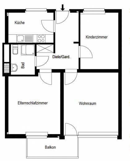 Frisch renovierte 3-Zimmer Eigentumswohnung mit Südbalkon und Aufzug – Grundriss