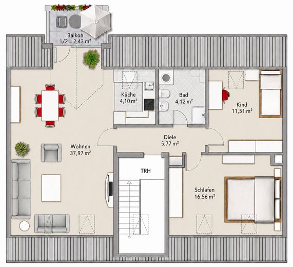 Disponibile subito e senza commissioni: curato appartamento di 3 locali con balcone esposto a sud-ovest e posto auto interrato – Grundriss