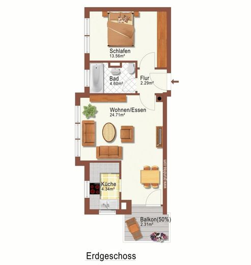 VERMIETETE 2-RAUMWOHNUNG MIT TERRASSE IN GEPFLEGTER WOHNPARKANLAGE – Bild 2