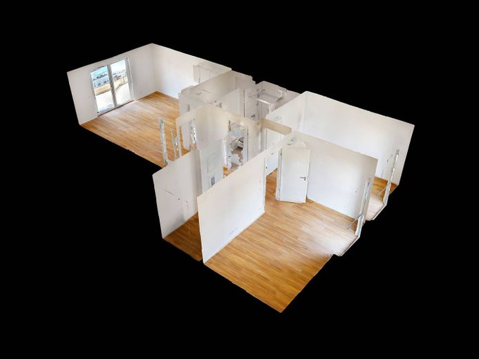 Modern wonen: lichtrijk nieuwbouwappartement met 3 kamers, balkon en inbouwkeuken – 3D-Ansicht Grundriss