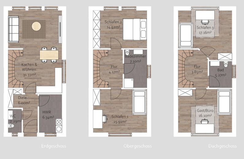 KfW-55 Neubau Doppelhäuser mit 4 Schlafzimmern in TOP Lage – Grundriss Endreihenhaus