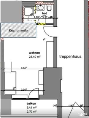 Appartement moderne d'une pièce avec balcon dans la vieille ville – Grundriss W16