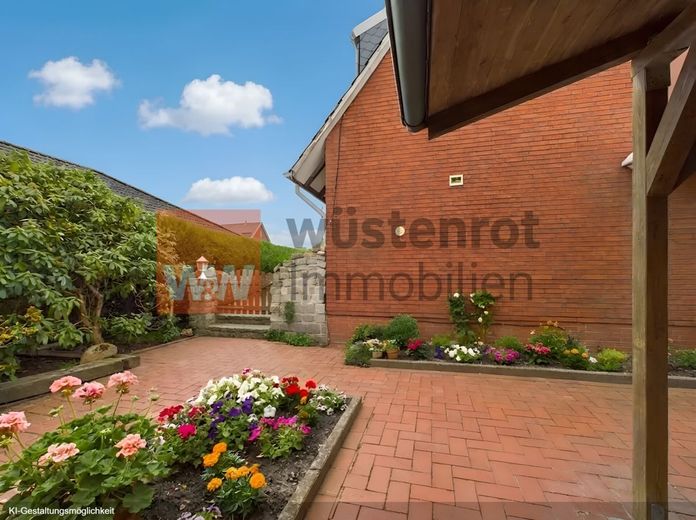 Großes Grundstück, Ponystall &amp; Nordseeluft - Familienhaus mit Herz im Luftkurort Hage – Durchgang Garten zur Terrasse
