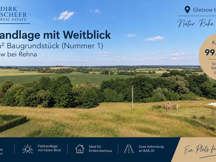 Natura. Spokój. Szeroki widok. – Działka budowlana o powierzchni 1.292 m² w Gletzow koło Rehna – Zdjęcie 1