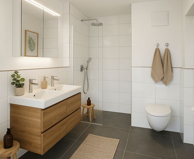 Exklusive Maisonette - Mietwohnung im Erdgeschoss für Familien! – Badezimmer (KI-Staging) 