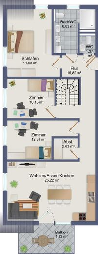 Platz für die ganze Familie – 6,5-Zi.-Maisonette in Ergenzingen mit Balkon & VVS in 5 Gehmin. – Grundriss 1.DG