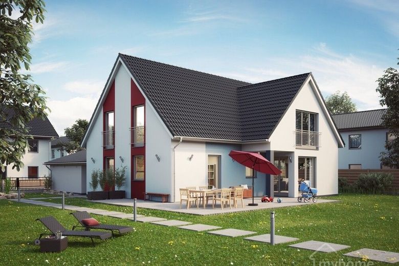 Zweifamilienhaus in Massivbauweise provisionsfrei vom Bauträger - Bezug in 2027 – Hausansicht Zweifamilienhaus 213