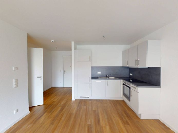 2-kamer-nieuwbouwwoning met TERRAS en ingerichte keuken op loopafstand van het Kurpark – Ansicht IV: Wohn- und Esszimm…