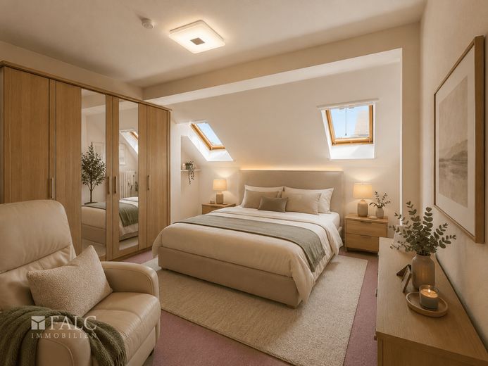Provisionsfrei. Gepflegtes Mehrfamilienhaus als solide Kapitalanlage! – Schlafzimmer Dachgeschoss - Einrichtung digital