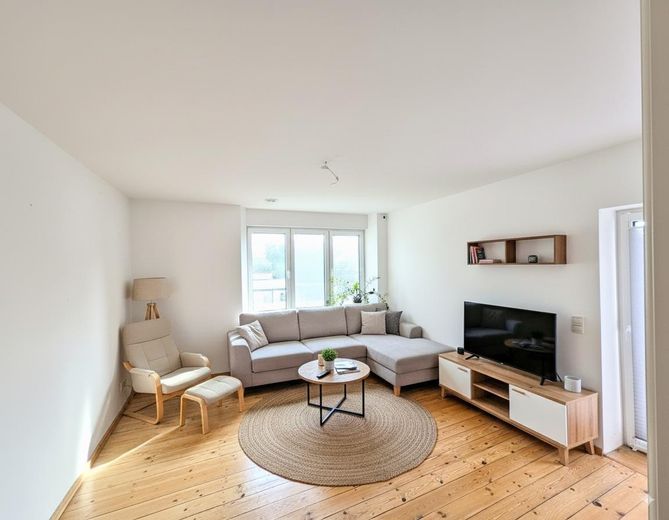 Bonito apartamento de 1 habitación con balcón y cocina en Luckenwalde – Wohnzimmer Beispiel