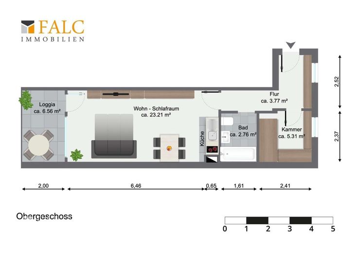 Einfach Mehr: Gepflegte Nichtraucher-2-Zimmer-Wohnung, möbiliert, TG, Aufzug, Süd-Loggia-Balkon. – Durchdachter Grundriss
