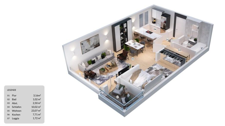 Grundriss (z. B. offene Küche)