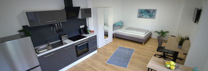 Appartement moderne d’une pièce, meublé et entièrement équipé, location temporaire – Wohn-Esszimmer