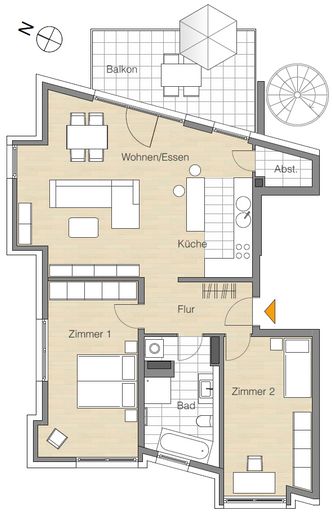 Moderne 3,5 Zimmer Wohnung in Stuttgart-West mit Balkon, Einbauküche, Aufzug, Tiefgarage, Wallbox – Grundriss