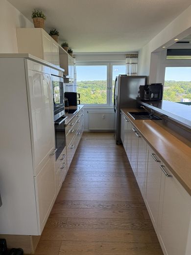 Penthouse mit großer Dachterrasse, Panoramablick & privater Sauna – Küche mit Ausblick