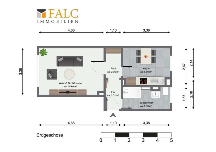 ***Top-sanierte 1-Zimmer-Wohnung in ruhiger Lage*** – Grundriss Wohnung