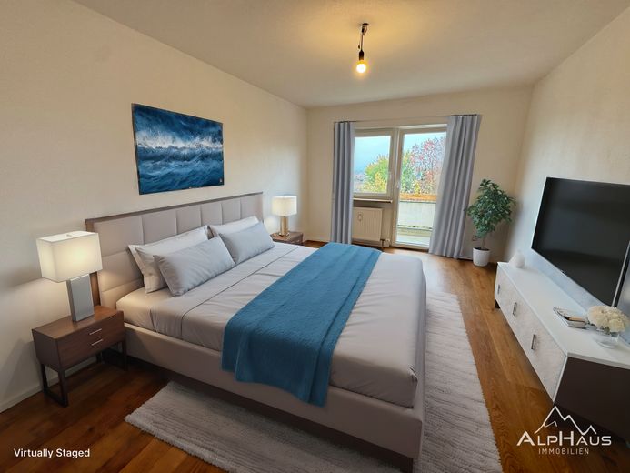 Modernes Wohnen mit Blick ins Weite - Ihr neues Zuhause erwartet Sie! – Schlafzimmer virtuell möbliert