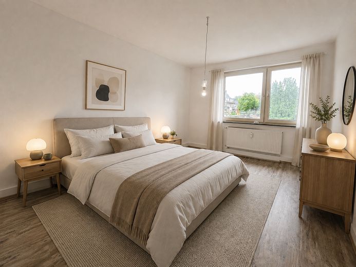 Luminoso appartamento di 2 locali con bagno illuminato dalla luce naturale in zona tranquilla di Oberhausen – Schlafzimmer (Einrichtungsbsp)