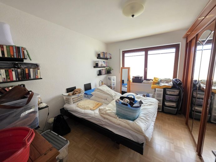 2,5 locali, vicino al bosco e alla Ruhr, terrazza di 14 m², bagno: vasca + doccia separata, pavimenti in parquet di legno massello – Schlafzimmer 