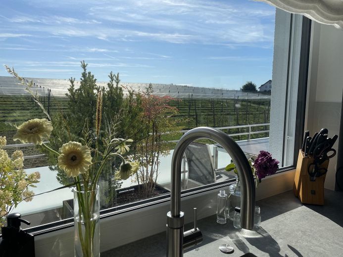 Penthouse mit teilweiser Berg- und Seesicht, 50 m² Außenflächen – Toplage Ailingen – Aussicht Küche