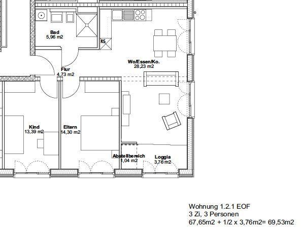 3-Room Apartment at Hubland 01.21 – with EOF Funding, Level II/III – Grundriss