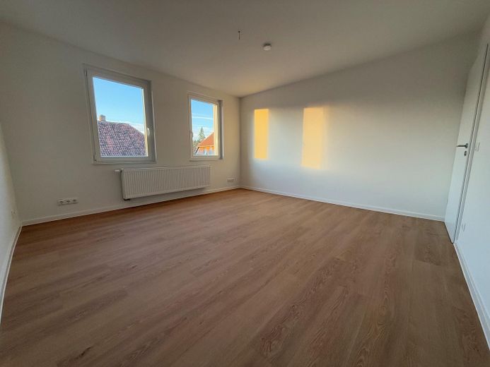 Sanierte 3-Zimmer-Wohnung mit Dachboden, Stellplatz und Gartenanteil – Wohnzimmer unmöbliert